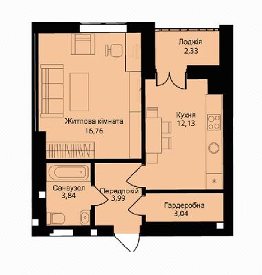 1-кімнатна 42.3 м² в ЖК Мюллер Хаус від забудовника, с. Петропавлівська Борщагівка