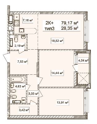 2-кімнатна 79.17 м² в ЖК Лук'янівський каскад від 36 284 грн/м², Київ