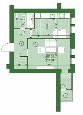 1-кімнатна 43.68 м² в ЖК Київський від 12 150 грн/м², м. Буча