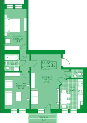 3-кімнатна 75.79 м² в ЖК Київський від 19 500 грн/м², м. Буча