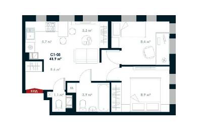 2-комнатная 41.9 м² в ЖК Atria City.Teremky от 17 220 грн/м², пгт Чабаны