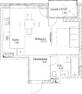 1-кімнатна 35.16 м² в ЖК O2 Residence від 20 600 грн/м², Київ