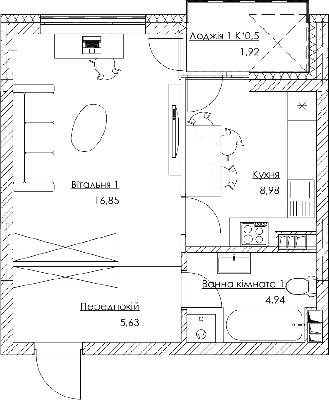 1-кімнатна 38.32 м² в ЖК O2 Residence від 20 600 грн/м², Київ
