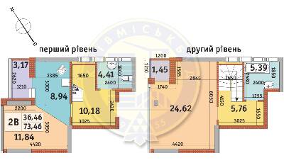 Двухуровневая 73.46 м² в ЖК Медовый-2 от 25 009 грн/м², Киев