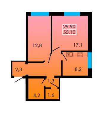 2-комнатная 55.1 м² в ЖК Сити Парк от застройщика, Одесса