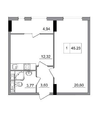 1-кімнатна 45.23 м² в ЖМ ARTVILLE від 15 100 грн/м², смт Авангард