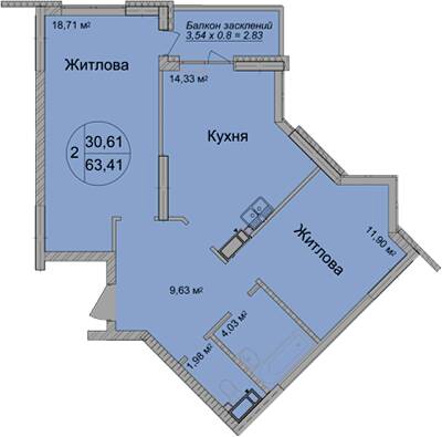 2-кімнатна 63.41 м² в ЖК Святобор від 29 800 грн/м², Київ