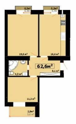 2-кімнатна 62.6 м² в ЖК Квартал Левада від забудовника, Івано-Франківськ