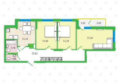 3-кімнатна 91.17 м² в ЖК Гармонія від забудовника, Київ