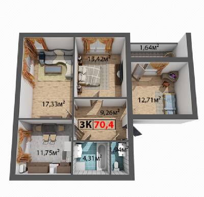 3-комнатная 70.4 м² в ЖК Стожары от 12 300 грн/м², Ивано-Франковск