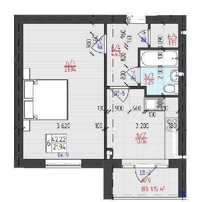 1-кімнатна 42.22 м² в ЖК Університетський від 19 500 грн/м², Ужгород