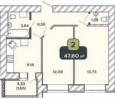 2-комнатная 47.6 м² в ЖК Spring Town от 11 500 грн/м², Хмельницкий