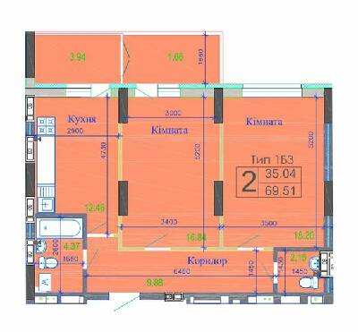 2-кімнатна 69.51 м² в ЖК River House від 18 000 грн/м², м. Українка