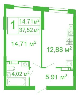 1-комнатная 37.52 м² в ЖК Счастливый на Яблоневой от 17 500 грн/м², с. Софиевская Борщаговка