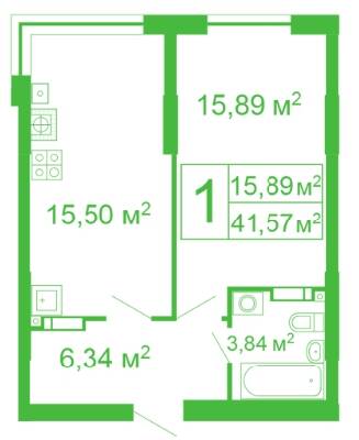 1-комнатная 41.57 м² в ЖК Счастливый на Яблоневой от 17 500 грн/м², с. Софиевская Борщаговка