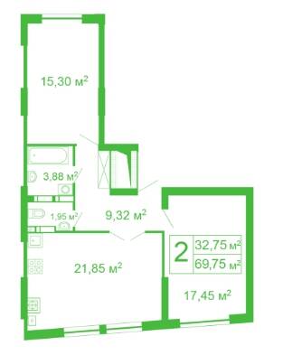 2-комнатная 69.75 м² в ЖК Счастливый на Яблоневой от 17 200 грн/м², с. Софиевская Борщаговка