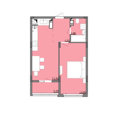 1-комнатная 42.36 м² в ЖК Стожары от застройщика, с. Софиевская Борщаговка