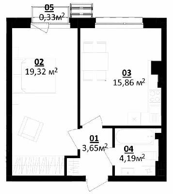 1-кімнатна 43.35 м² в ЖК Білий Шоколад.Center від 13 000 грн/м², с. Білогородка