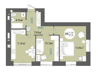 2-комнатная 51.76 м² в ЖК Wonderwood от застройщика, г. Буча