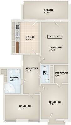 3-комнатная 97.1 м² в ЖК HydroPark DeLuxe от застройщика, Ивано-Франковск