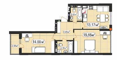 2-кімнатна 65.49 м² в ЖК 7'я від 24 000 грн/м², с. Щасливе