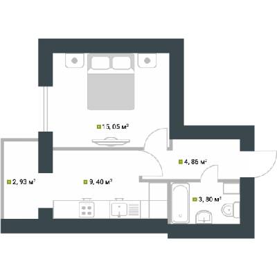 1-кімнатна 36.04 м² в ЖК Idilika від 21 850 грн/м², м. Буча