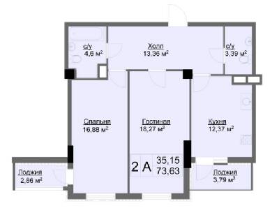 2-комнатная 73.63 м² в ЖК Ключ от застройщика, Харьков