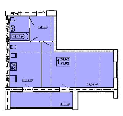 1-кімнатна 51.82 м² в ЖК Луч від 14 500 грн/м², Харків