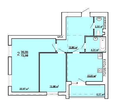 2-комнатная 72.98 м² в ЖК Мира-2 от 9 700 грн/м², Харьков