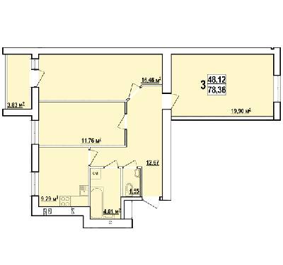 3-комнатная 78.36 м² в ЖК Мира-3 от 9 500 грн/м², Харьков