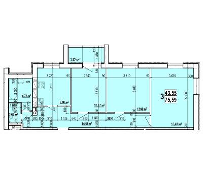3-комнатная 75.59 м² в ЖК Мира-3 от 9 500 грн/м², Харьков