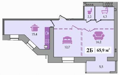 2-комнатная 65.9 м² в ЖК Счастливый от 14 600 грн/м², Днепр