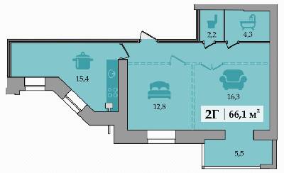 2-комнатная 66.1 м² в ЖК Счастливый от 15 800 грн/м², Днепр