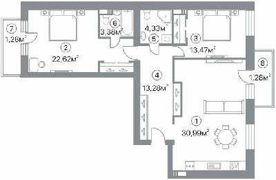 3-комнатная 90.63 м² в ЖК Оскар от 32 000 грн/м², Полтава