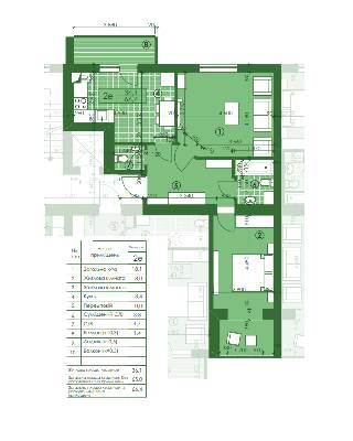 2-кімнатна 66.4 м² в ЖК Квартал Парковий від 12 950 грн/м², м. Обухів