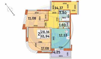 2-комнатная 61.94 м² в ЖК Медовый от 23 780 грн/м², Киев