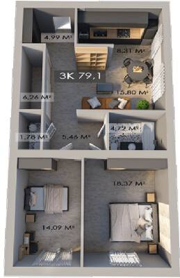 3-комнатная 77.8 м² в ЖК Клубный городок 12 от 17 000 грн/м², Ивано-Франковск