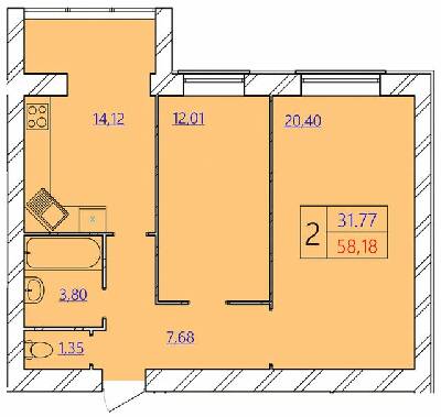 2-комнатная 58.18 м² в ЖК Avila Gold от 12 000 грн/м², Хмельницкий