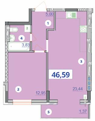 1-кімнатна 46.59 м² в ЖК Квартал Галичанка від 18 950 грн/м², Івано-Франківськ