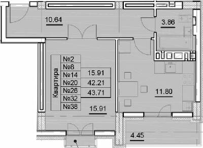 1-кімнатна 43.71 м² в ЖК Парковий від забудовника, Ужгород