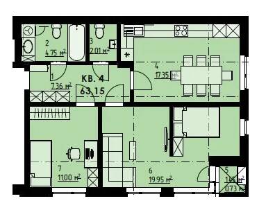 2-кімнатна 63.15 м² в КБ Покрова 3 від забудовника, м. Ірпінь