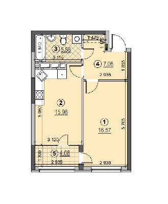 1-комнатная 49.27 м² в ЖК Галактика от застройщика, Киев