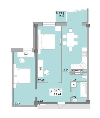 2-кімнатна 67.64 м² в ЖК Місто Мрій від 17 600 грн/м², Одеса