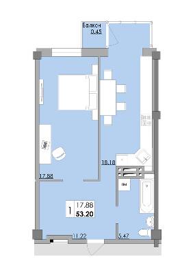 1-кімнатна 53.2 м² в ЖК Місто Мрій від 16 750 грн/м², Одеса