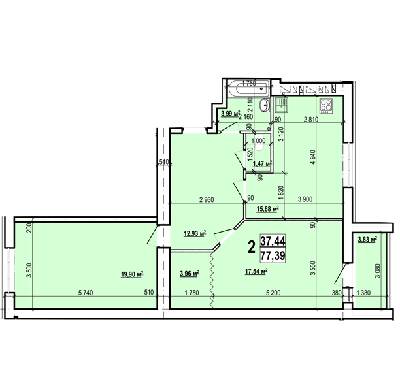 2-комнатная 77.39 м² в ЖК Семинарский от застройщика, Харьков