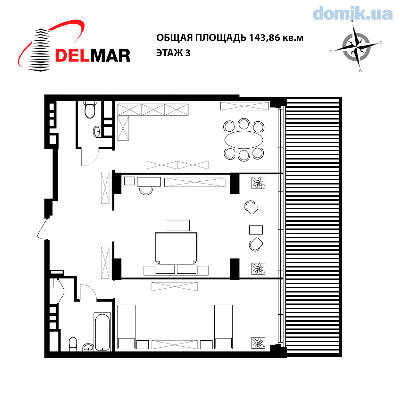 3-комнатная 143.86 м² в ЖК Delmar от застройщика, Киев