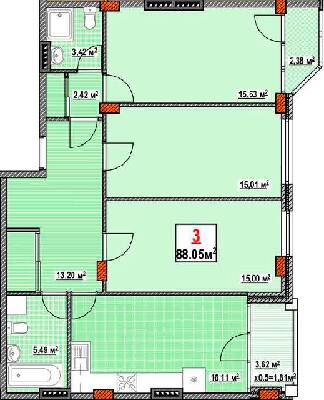 3-комнатная 88.05 м² в КД Консул от 32 200 грн/м², Одесса