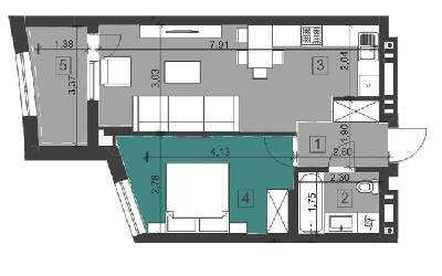 1-кімнатна 47.26 м² в ЖК Парус City від 27 700 грн/м², Львів