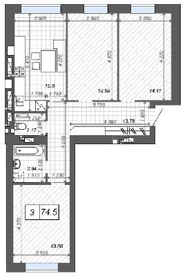 3-комнатная 74.5 м² в ЖК Новые Метры Center от 19 500 грн/м², г. Ирпень