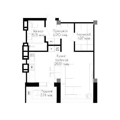 1-кімнатна 47.57 м² в ЖК Континенталь на Валентинівській від 31 050 грн/м², Харків